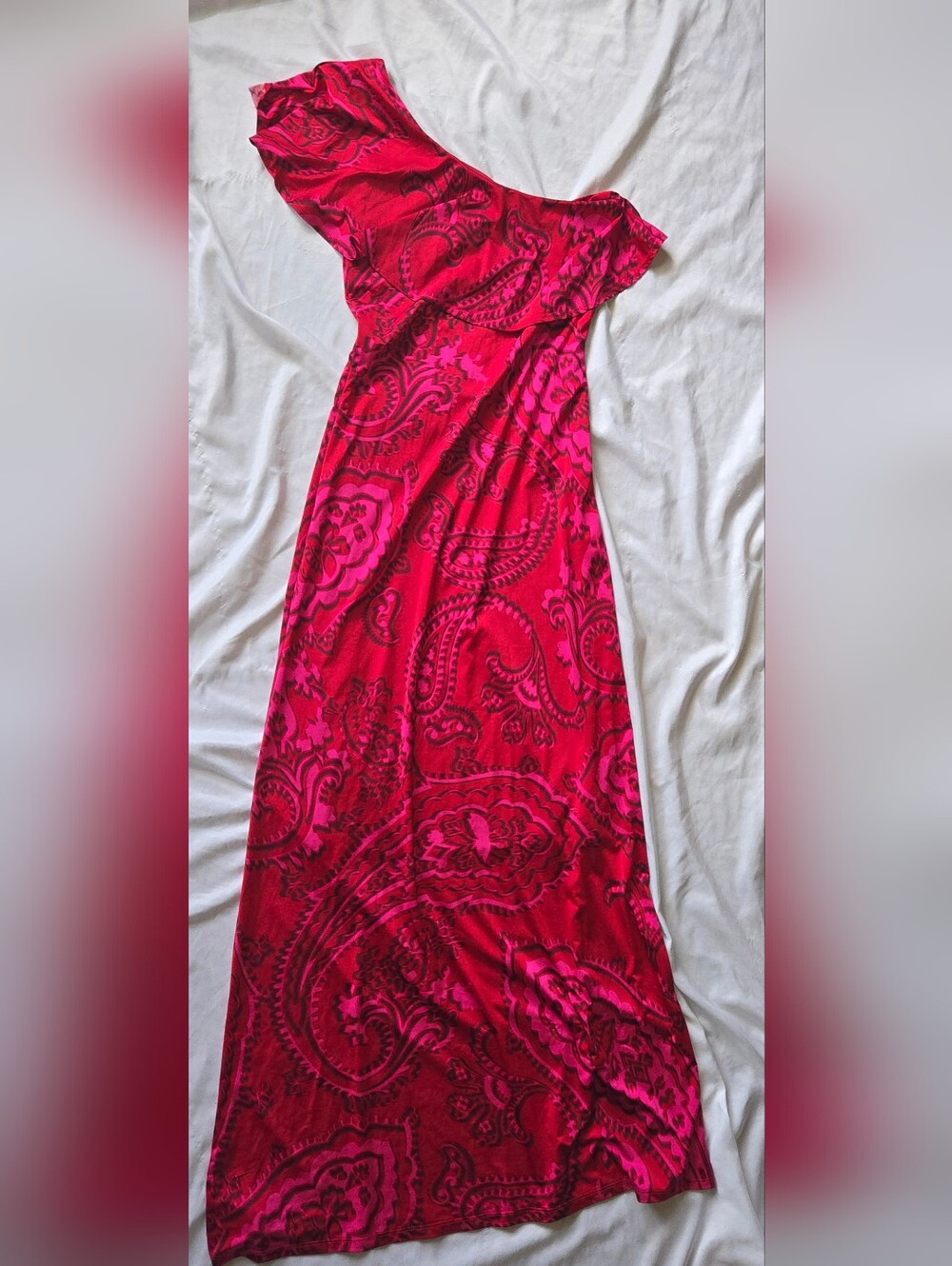 grass collection Women's Hot Pink And Red One-Shoulder Paisley Maxi Dress Summer